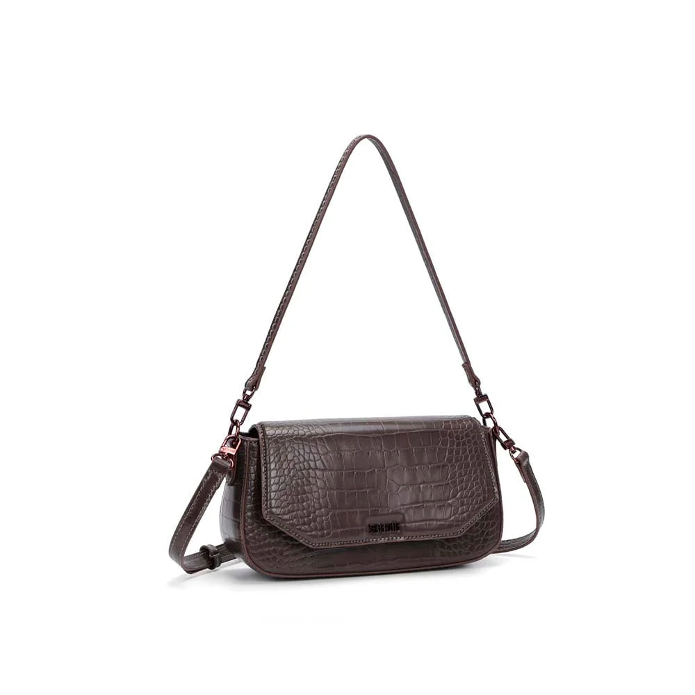 Bolsa Baguete Média Croco Marrom Dark Alça De Ombro - vista 2 de 5