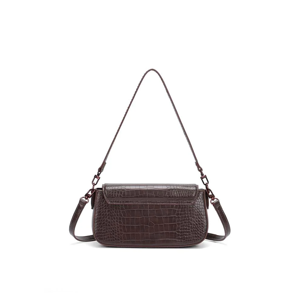 Bolsa Baguete Média Croco Marrom Dark Alça De Ombro - vista 3 de 5