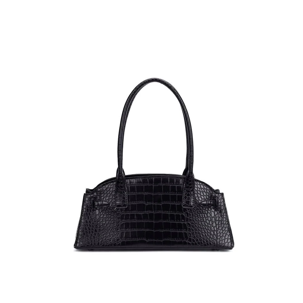 Bolsa Material Croco Preta Alça De Ombro - vista 4 de 6