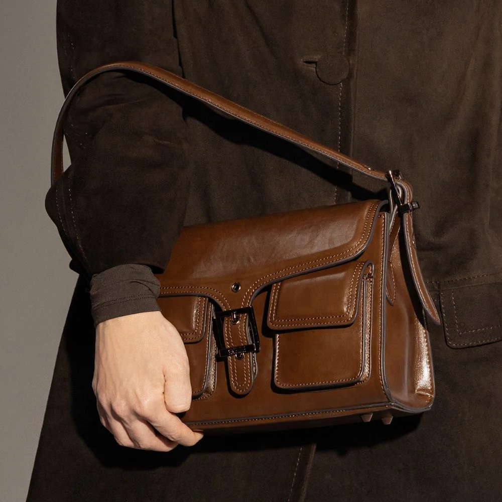 Bolsa Material Rustico Marrom Dark Alça De Ombro - vista 1 de 6