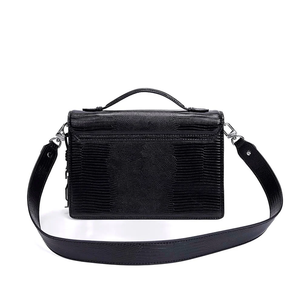 Bolsa Material Lizard Preta Alça Transversal - vista 5 de 7