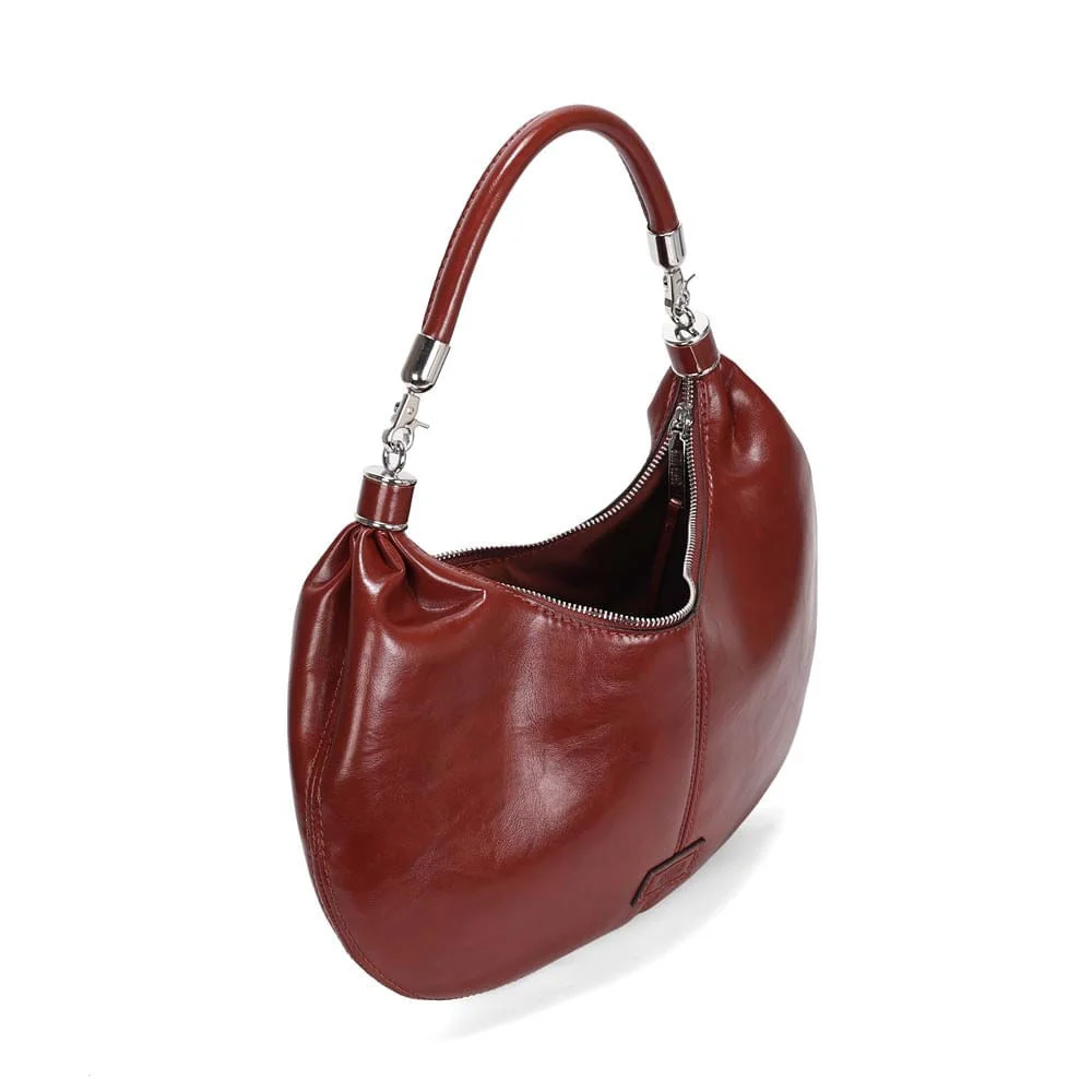 Bolsa Meia Lua Material Rustico Marrom Terracota Alça De Ombro - vista 4 de 4
