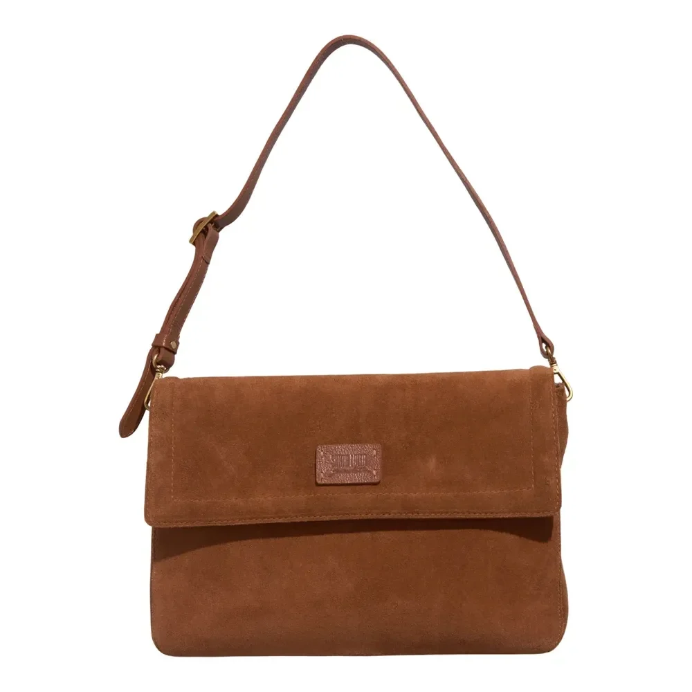 Bolsa Média Couro Camurça Marrom Safari Alça De Ombro - vista 1 de 3