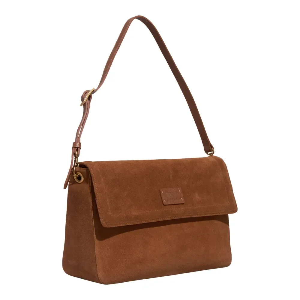 Bolsa Média Couro Camurça Marrom Safari Alça De Ombro - vista 2 de 3