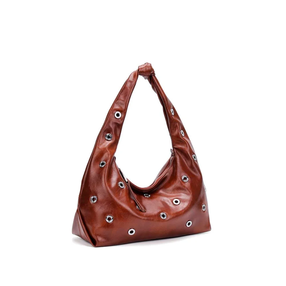 Bolsa Hobo Ilhós Soft Marrom Terracota Alça De Ombro - vista 2 de 5