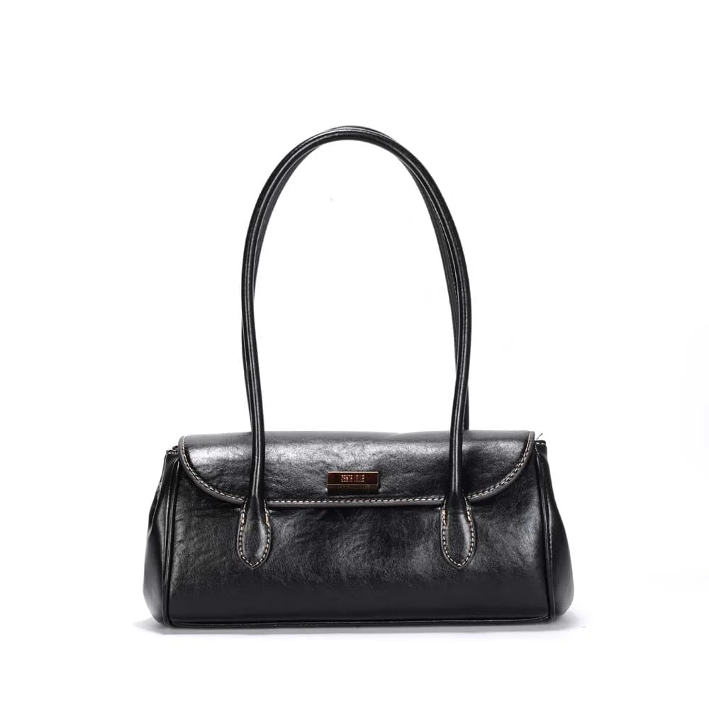 Bolsa Material Rustico Preta Alça De Ombro - vista 1 de 3