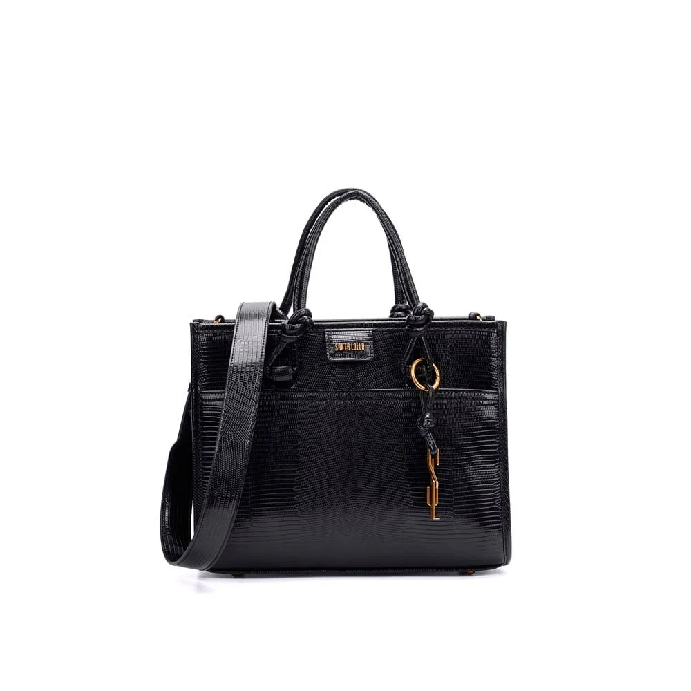 Bolsa Tote Grande Material Lizard Preta Alça Dupla - vista 1 de 5