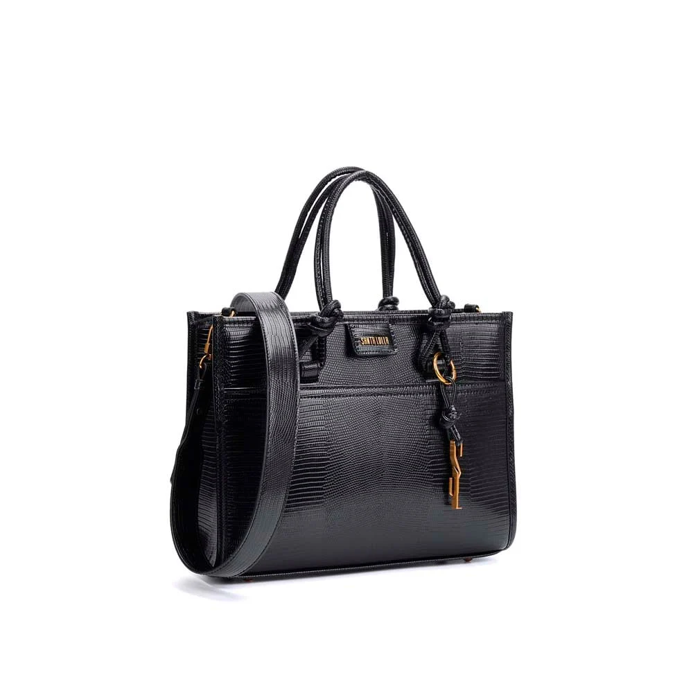 Bolsa Tote Grande Material Lizard Preta Alça Dupla - vista 2 de 5