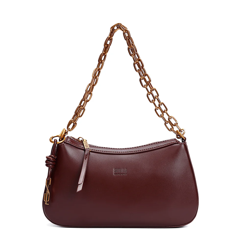 Bolsa Pequena Baguete Soft Roxo Berry Alça De Ombro Corrente - vista 1 de 7
