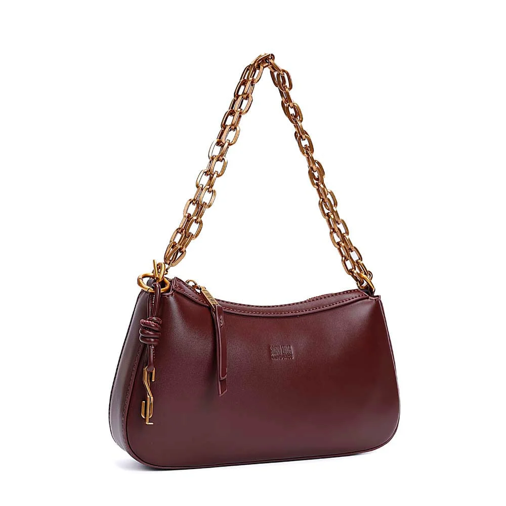 Bolsa Pequena Baguete Soft Roxo Berry Alça De Ombro Corrente - vista 2 de 7