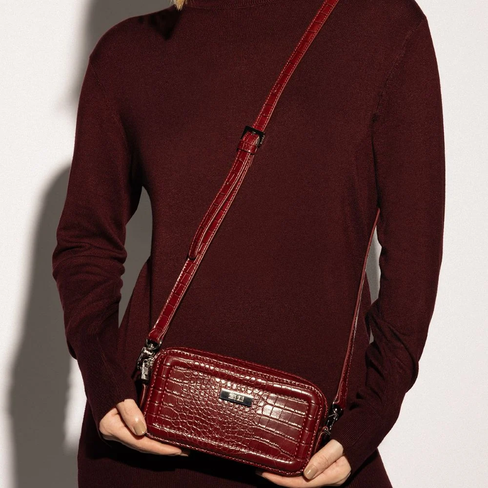 Bolsa Pequena Croco Roxo Berry Alça Transversal - vista 1 de 4