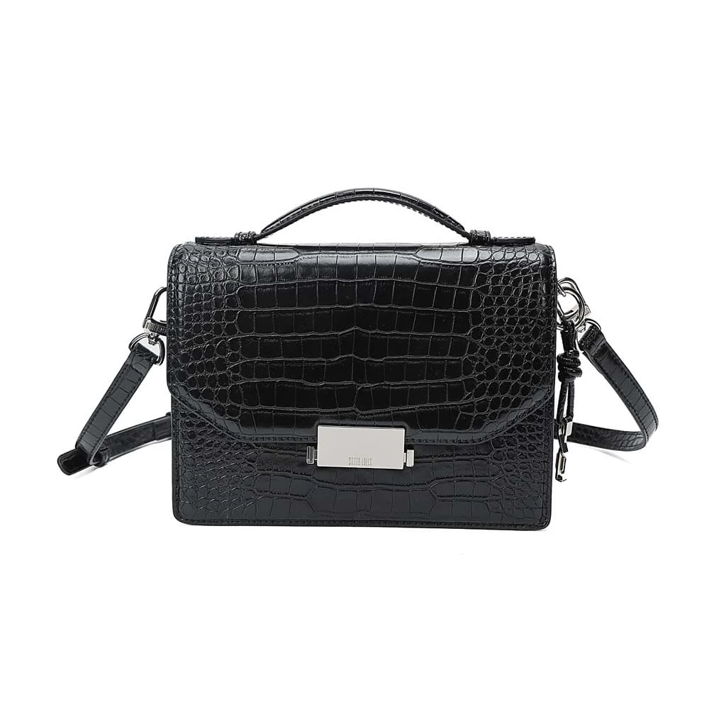 Bolsa Pequena Croco Preta Alça Transversal - vista 1 de 7