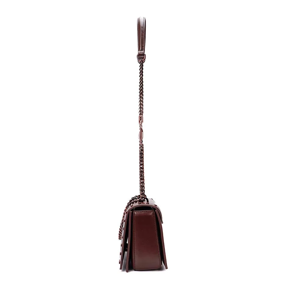 Bolsa Pequena Soft Marrom Dark Alça De Ombro Corrente - vista 4 de 7