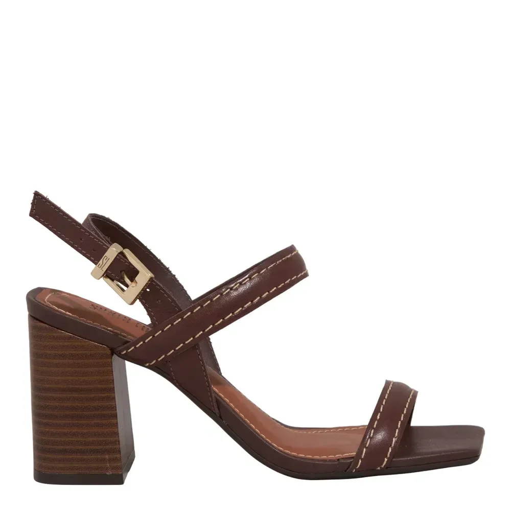 Sandália Couro Nobre Soft Marrom Dark Salto Alto Grosso - vista 1 de 3