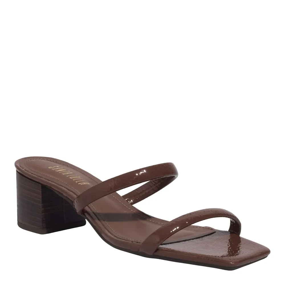 Mule Verniz Glossy Marrom Salto Bloco Baixo - vista 2 de 3