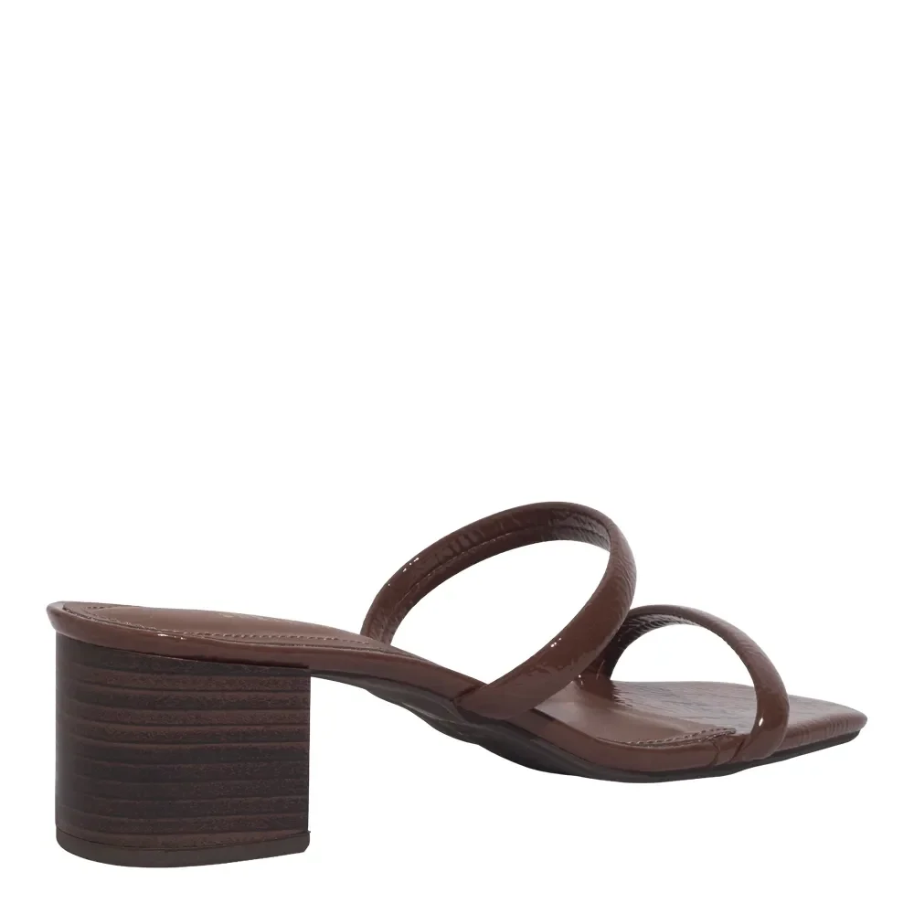 Mule Verniz Glossy Marrom Salto Bloco Baixo - vista 3 de 3