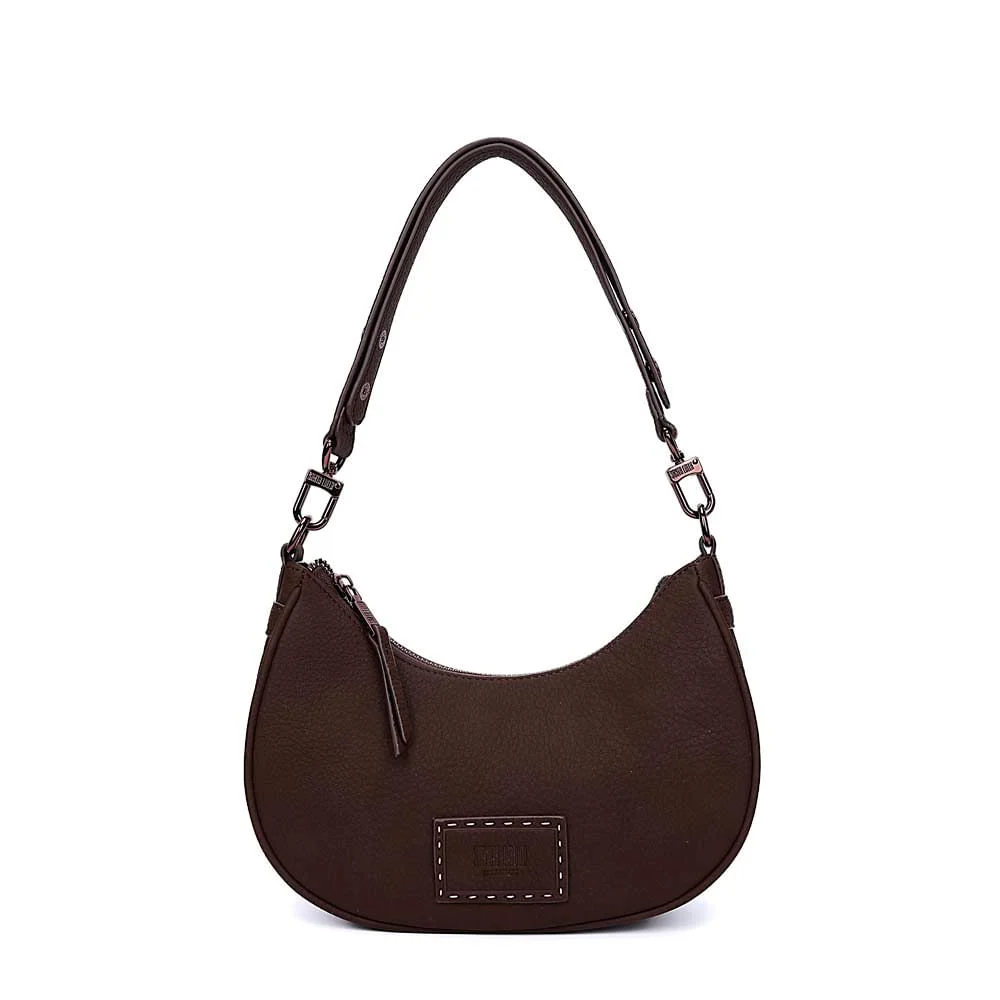 Bolsa Meia Lua Nobuck Marrom Dark Alça De Ombro - vista 1 de 7