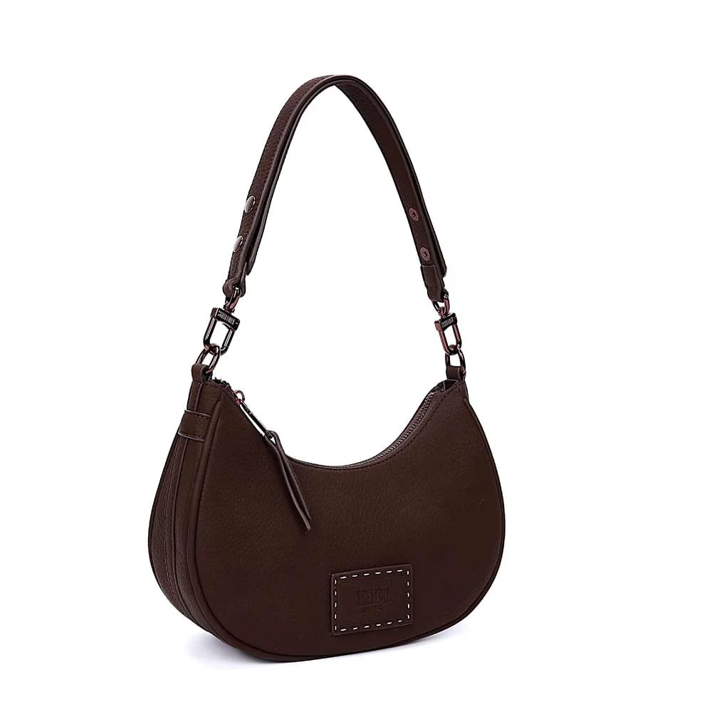 Bolsa Meia Lua Nobuck Marrom Dark Alça De Ombro - vista 2 de 7