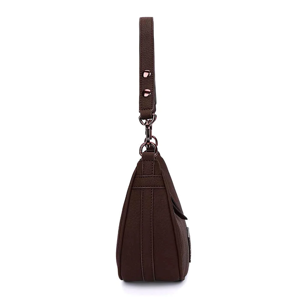 Bolsa Meia Lua Nobuck Marrom Dark Alça De Ombro - vista 4 de 7