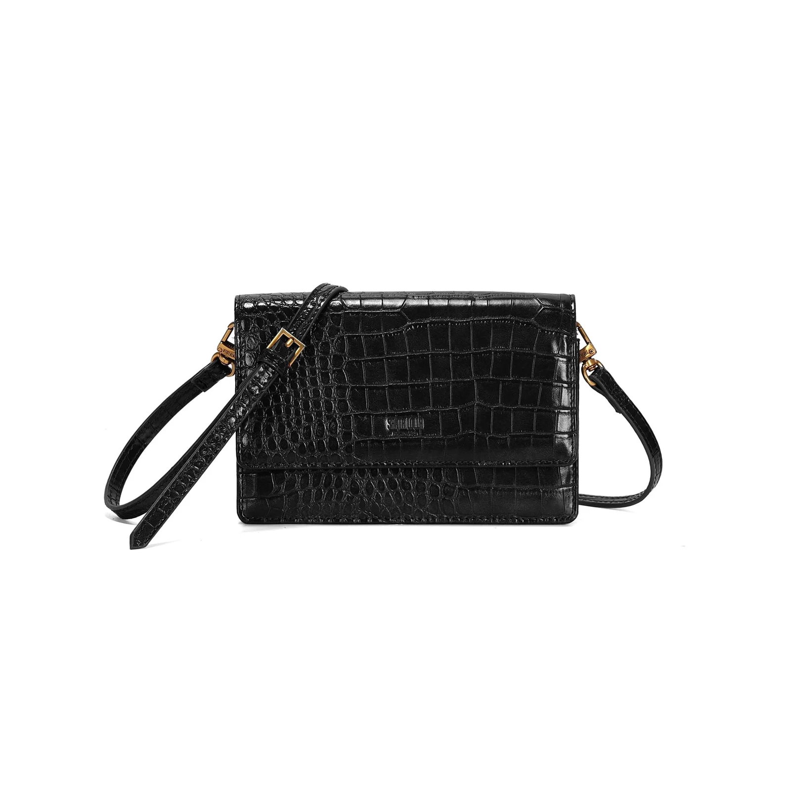 Bolsa Pequena Material Croco Preta Alça Transversal - vista 1 de 3