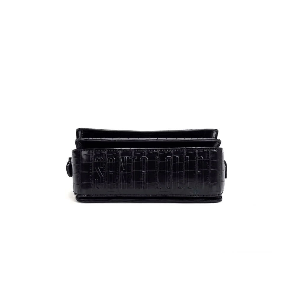 Bolsa Pequena Croco Preta Alça De Ombro - vista 5 de 6