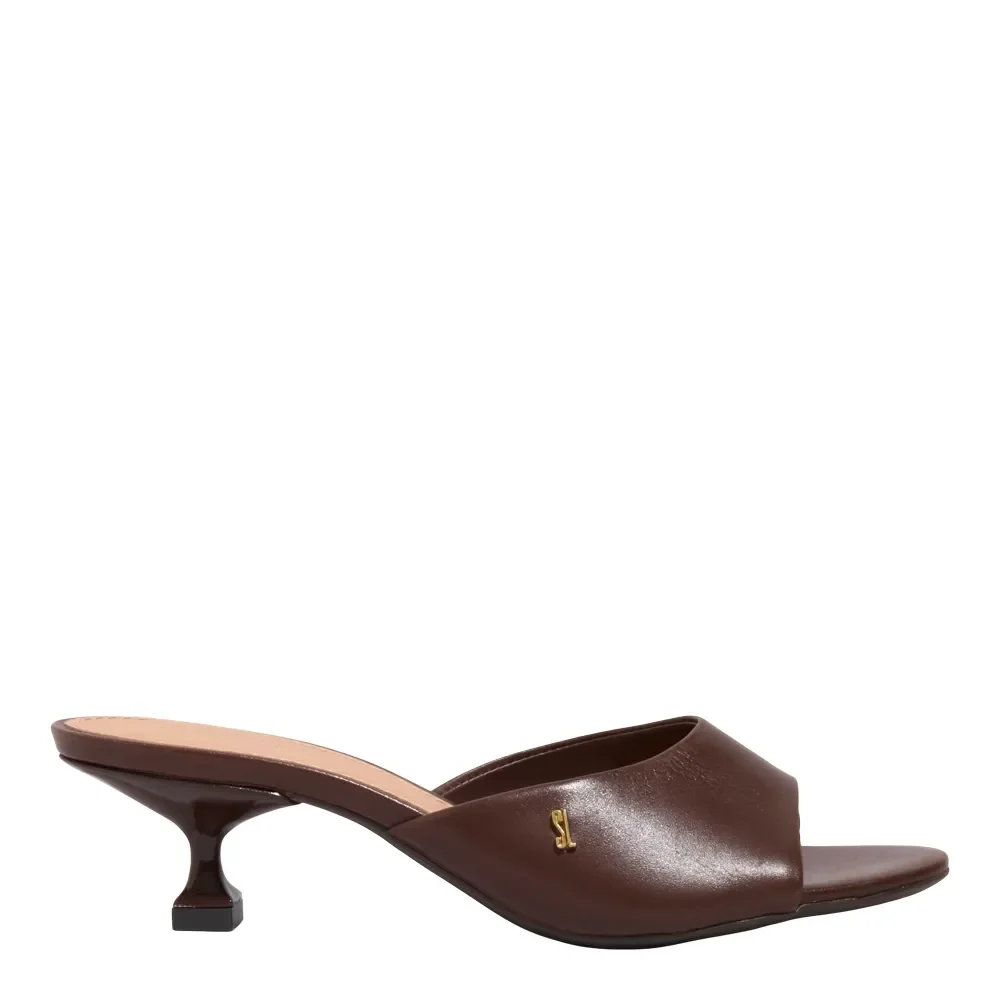 Mule Couro Premium Marrom Dark Salto Fino Baixo - vista 1 de 3