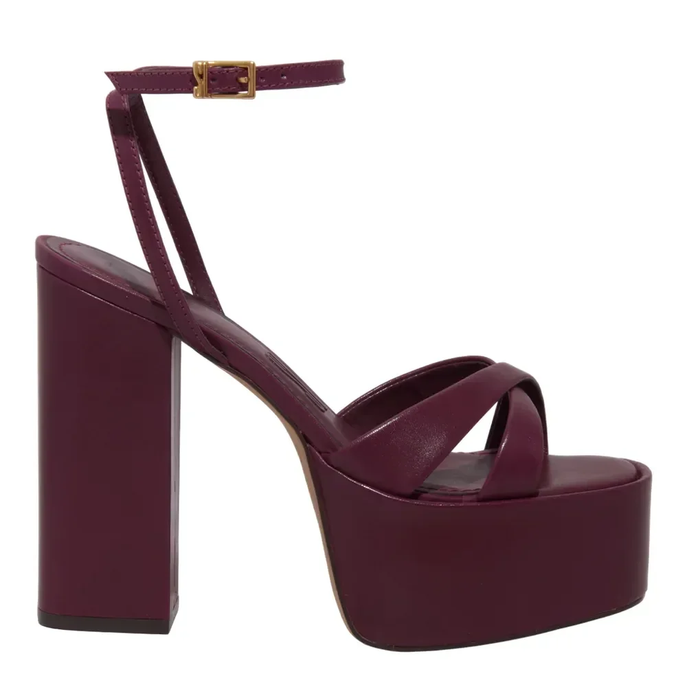Sandália Meia Pata Plataforma Couro Salto Alto Roxo Berry - vista 1 de 3