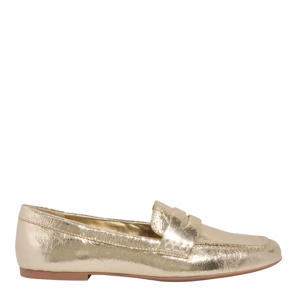 Mocassim Couro Metalizado Bico Quadrado Dourado - vista 1 de 4