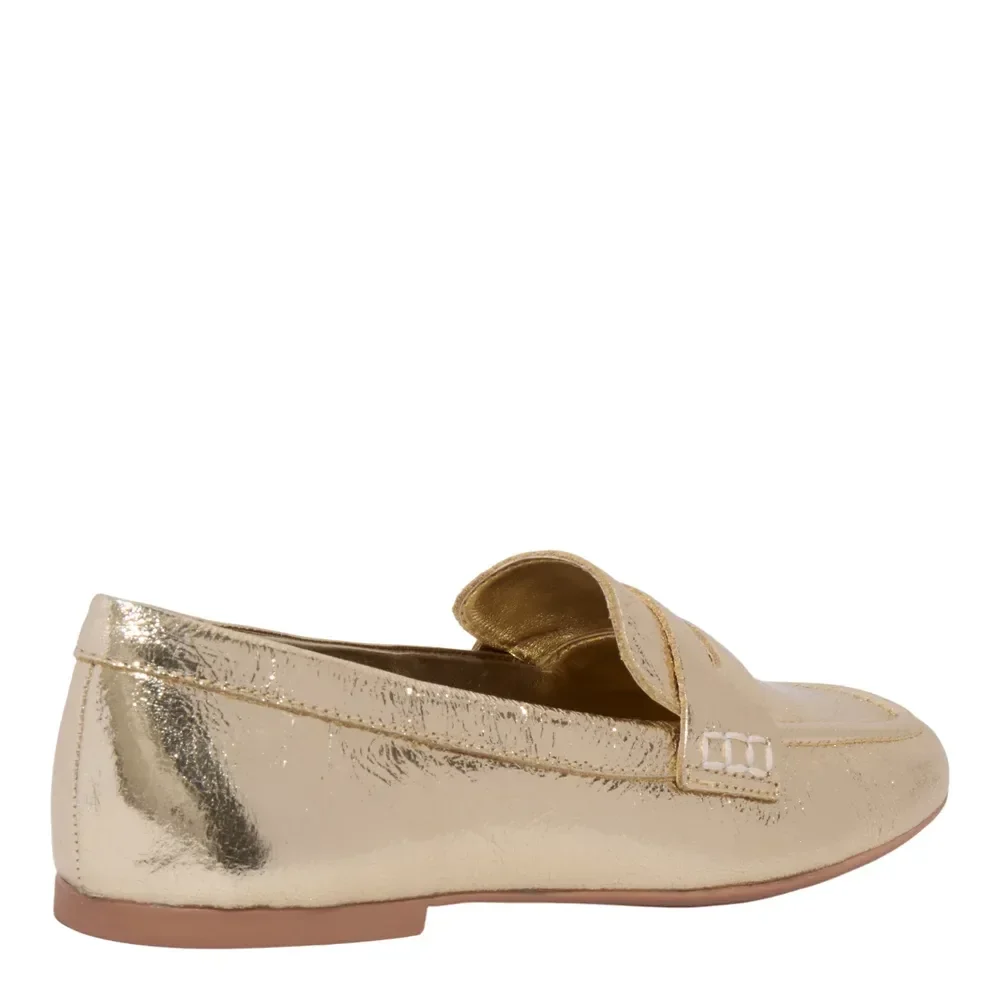 Mocassim Couro Metalizado Bico Quadrado Dourado - vista 3 de 4