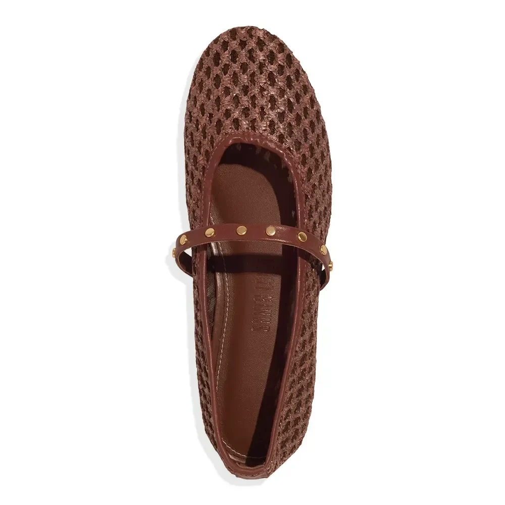 Sapatilha Tela Couro Soft Bico Redondo Marrom Terracota - vista 4 de 4