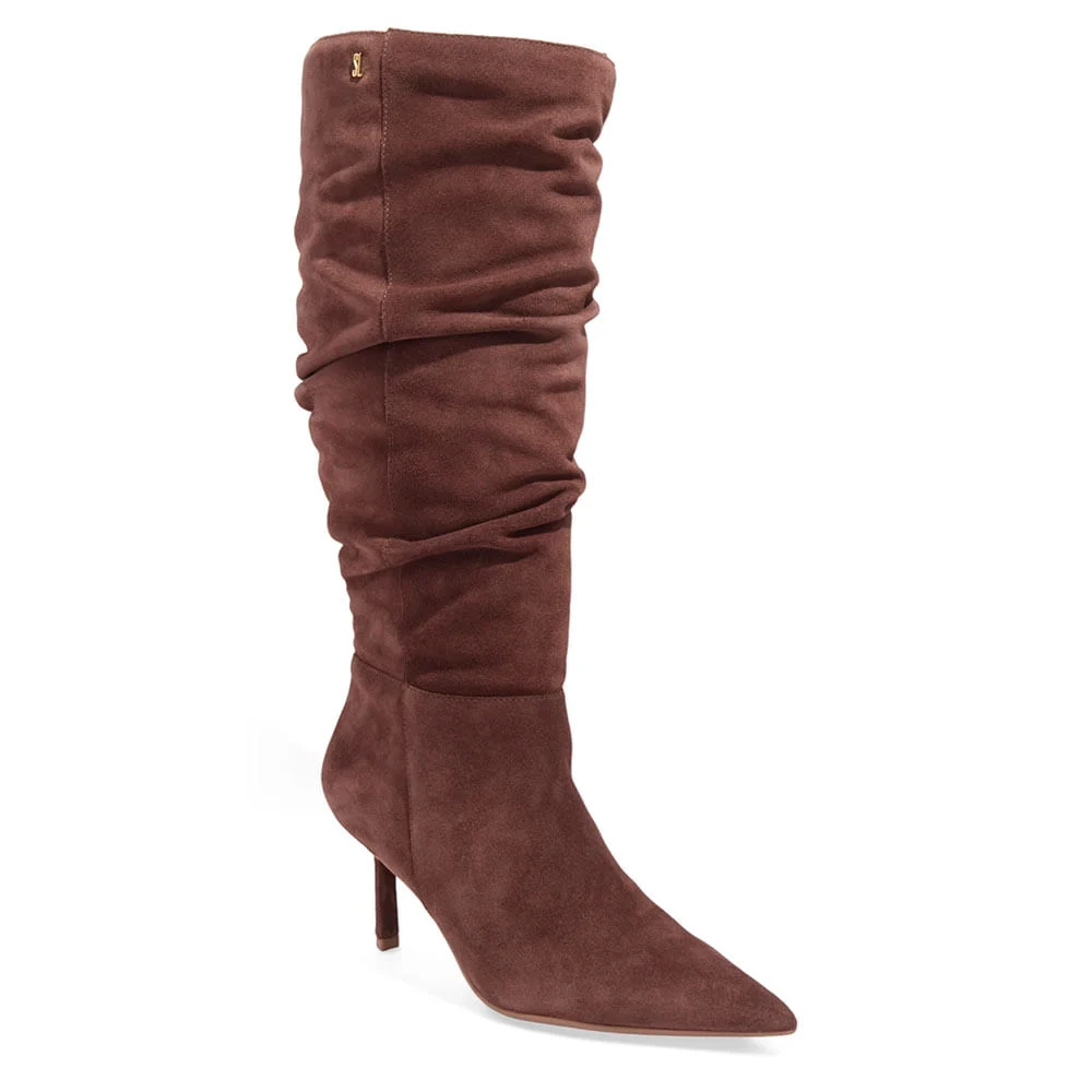 Bota Couro Camurça Cano Longo Slouch Marrom Terracota - vista 2 de 3