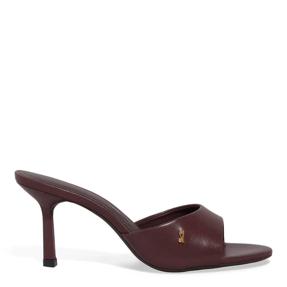 Mule Couro Pelica Salto Alto Fino Marrom Dark - vista 1 de 3