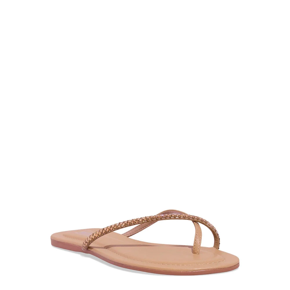 Rasteira Napa Soft Brilho Strass Bege Palha - vista 2 de 4