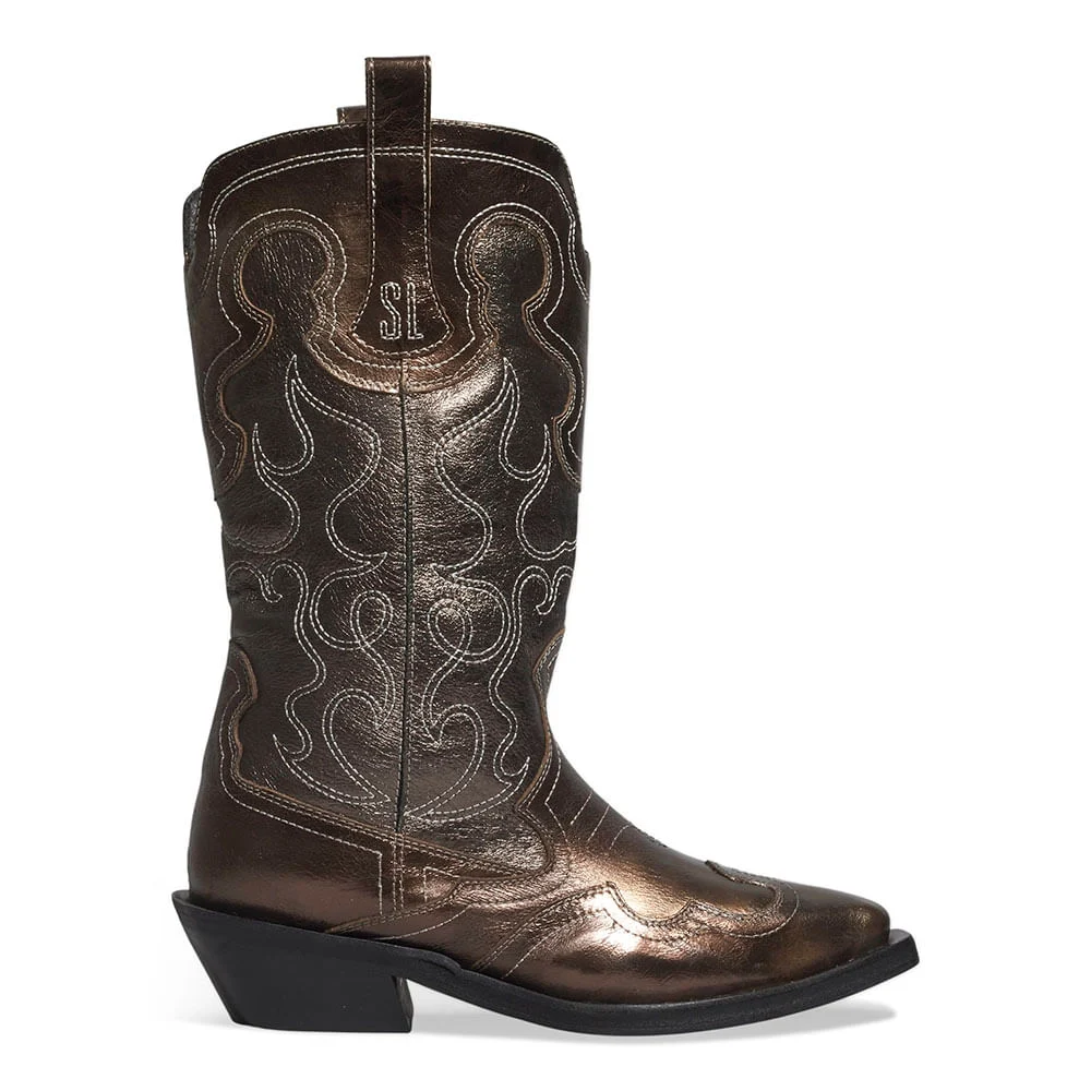 Bota Western Couro Metalizada Cano Longo Prata - vista 1 de 3