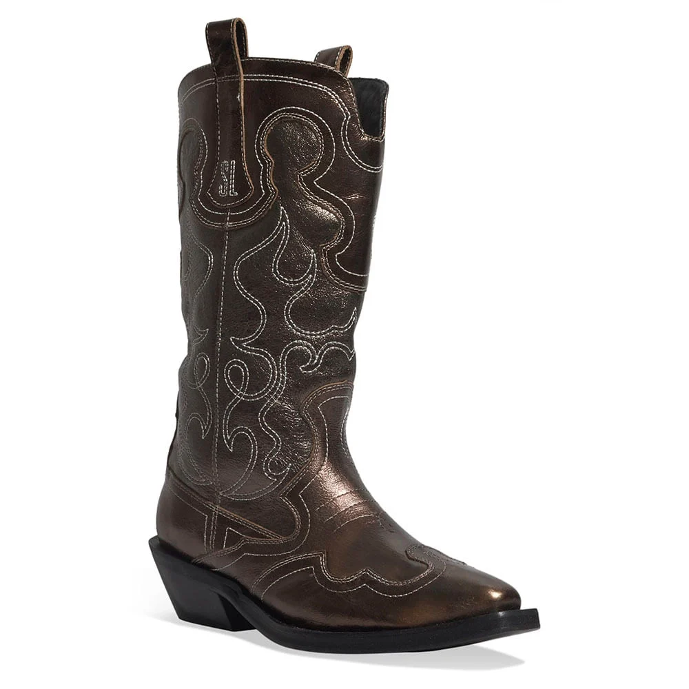 Bota Western Couro Metalizada Cano Longo Prata - vista 2 de 3