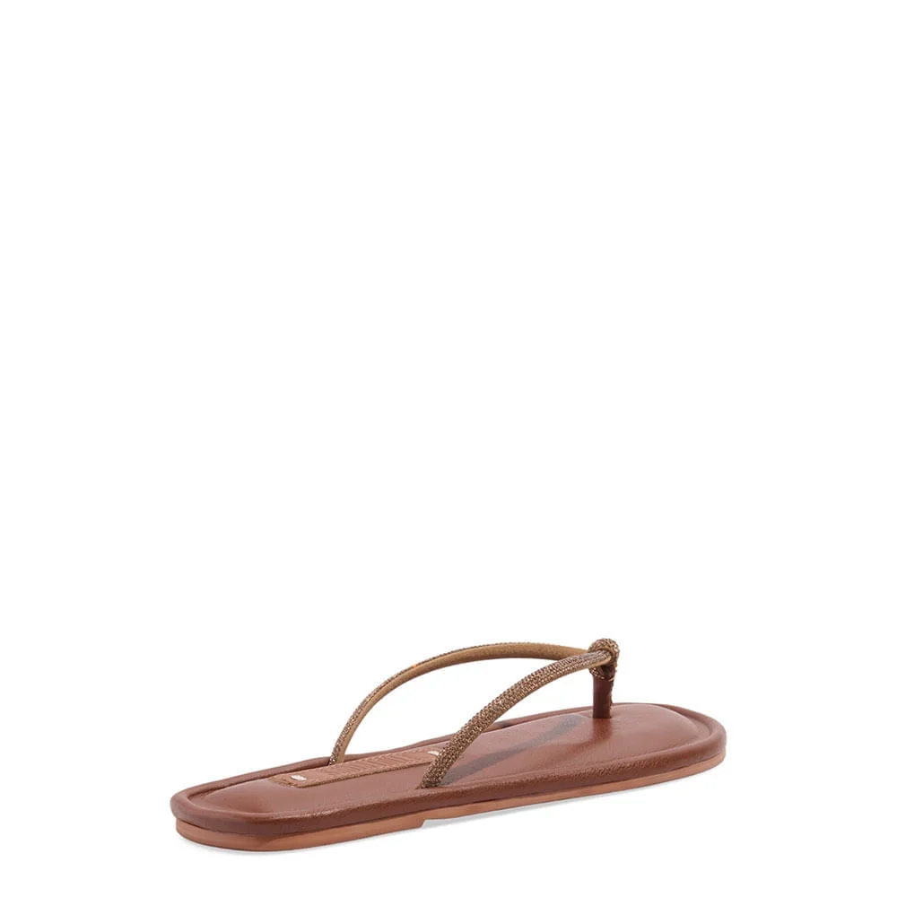 Rasteira Napa Soft Bico Redondo Brilho Strass Marrom - vista 3 de 4