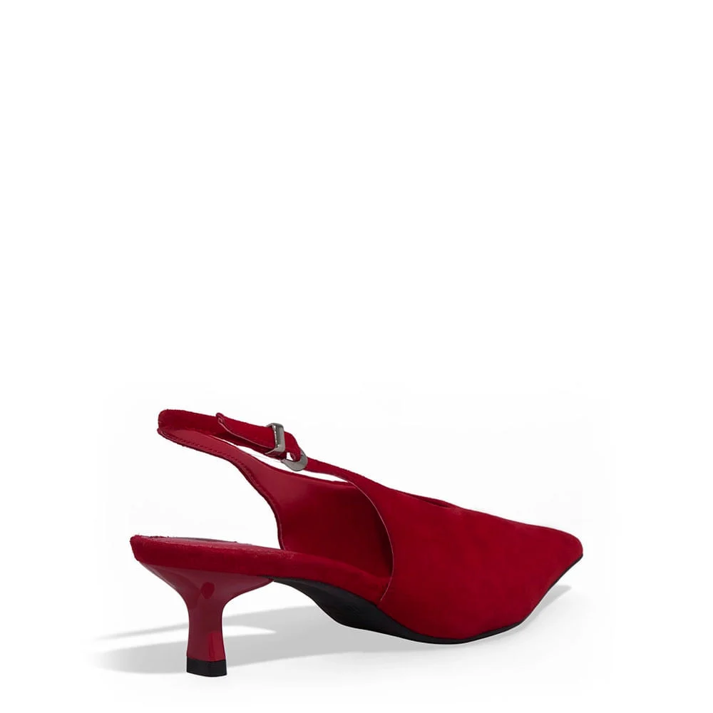 Scarpin Slingback Couro Camurça Bico Fino Vermelho Blood - vista 3 de 3