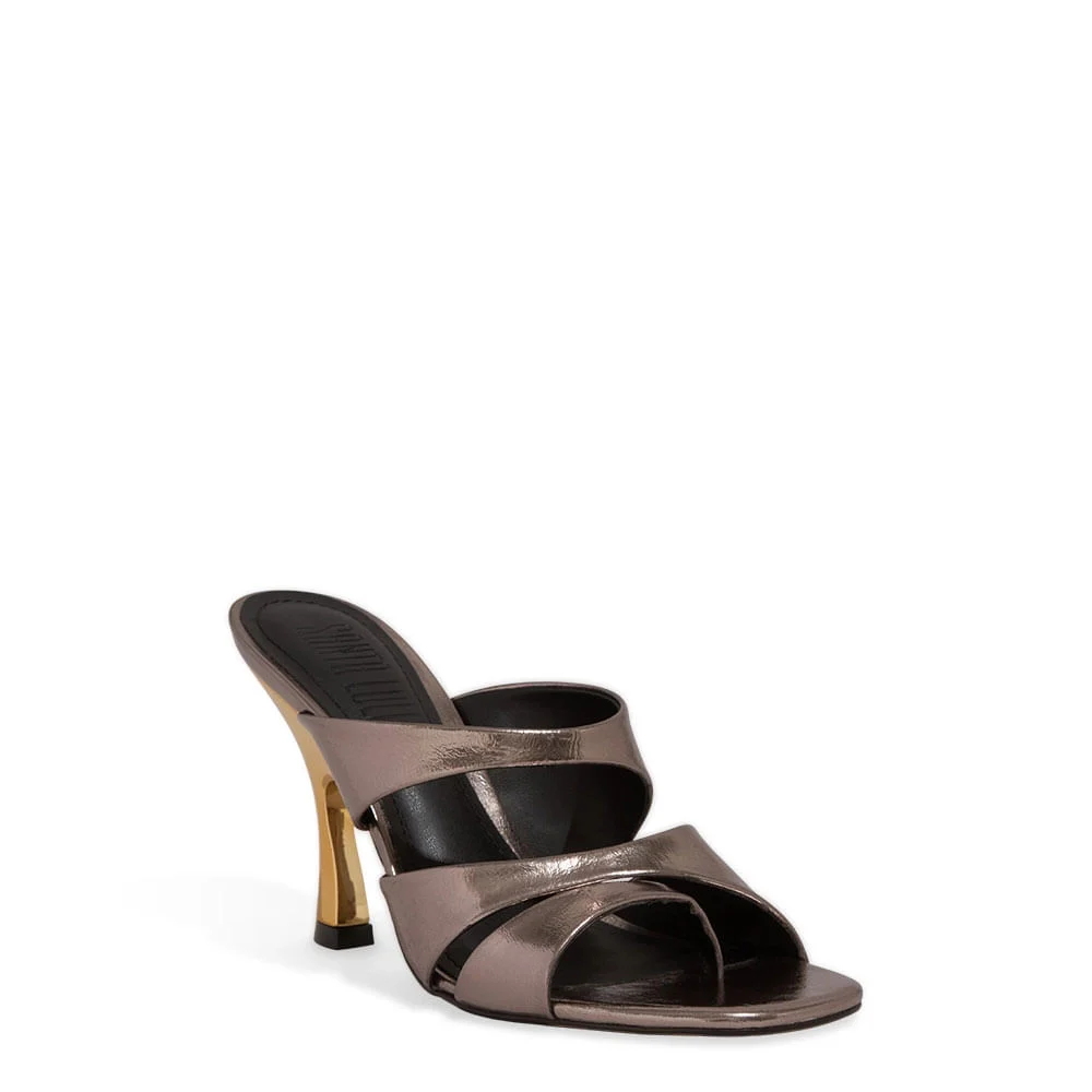 Mule Metalizado Reflexo Prata Salto Taça Dourado - vista 3 de 4