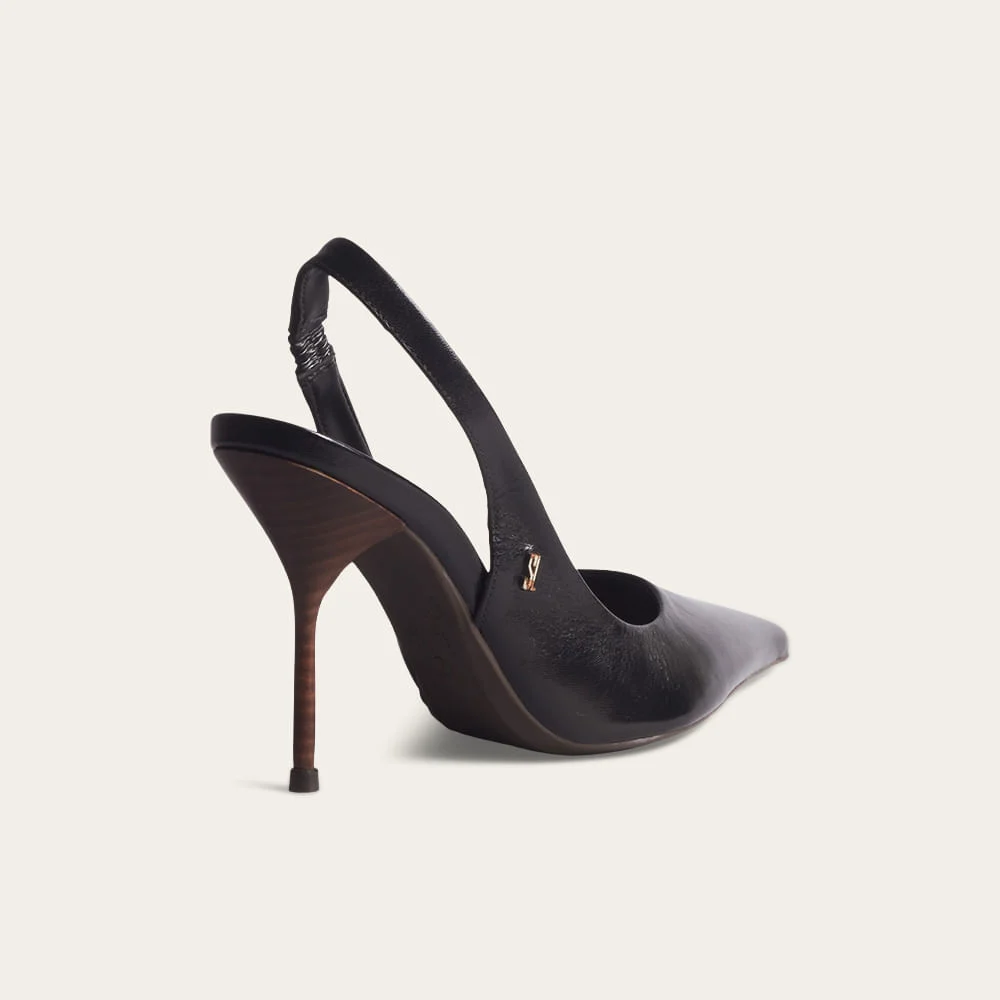 Scarpin Slingback Couro Salto Agulha Preto - vista 2 de 3