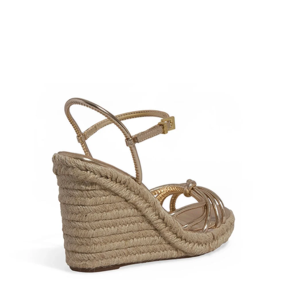 Sandália Espadrille Anabela Metalizada Dourada - vista 3 de 3