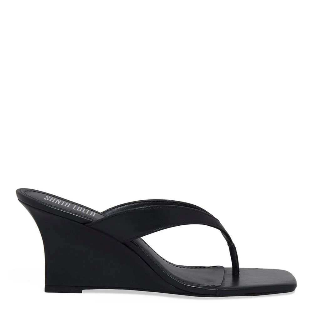 Mule Thong Couro Pelica Anabela Preto - vista 1 de 3