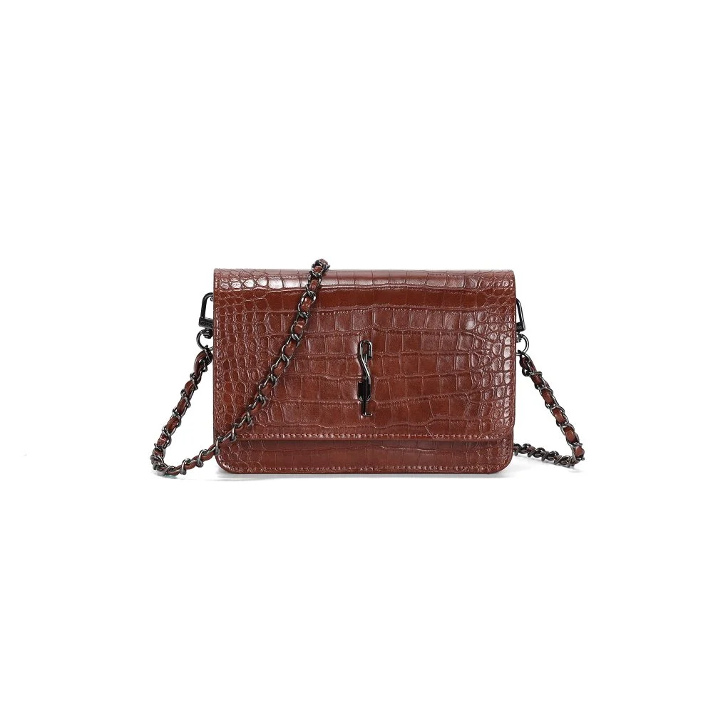 Bolsa Flap Pequena Croco Marrom Terracota Alça Corrente - vista 1 de 3