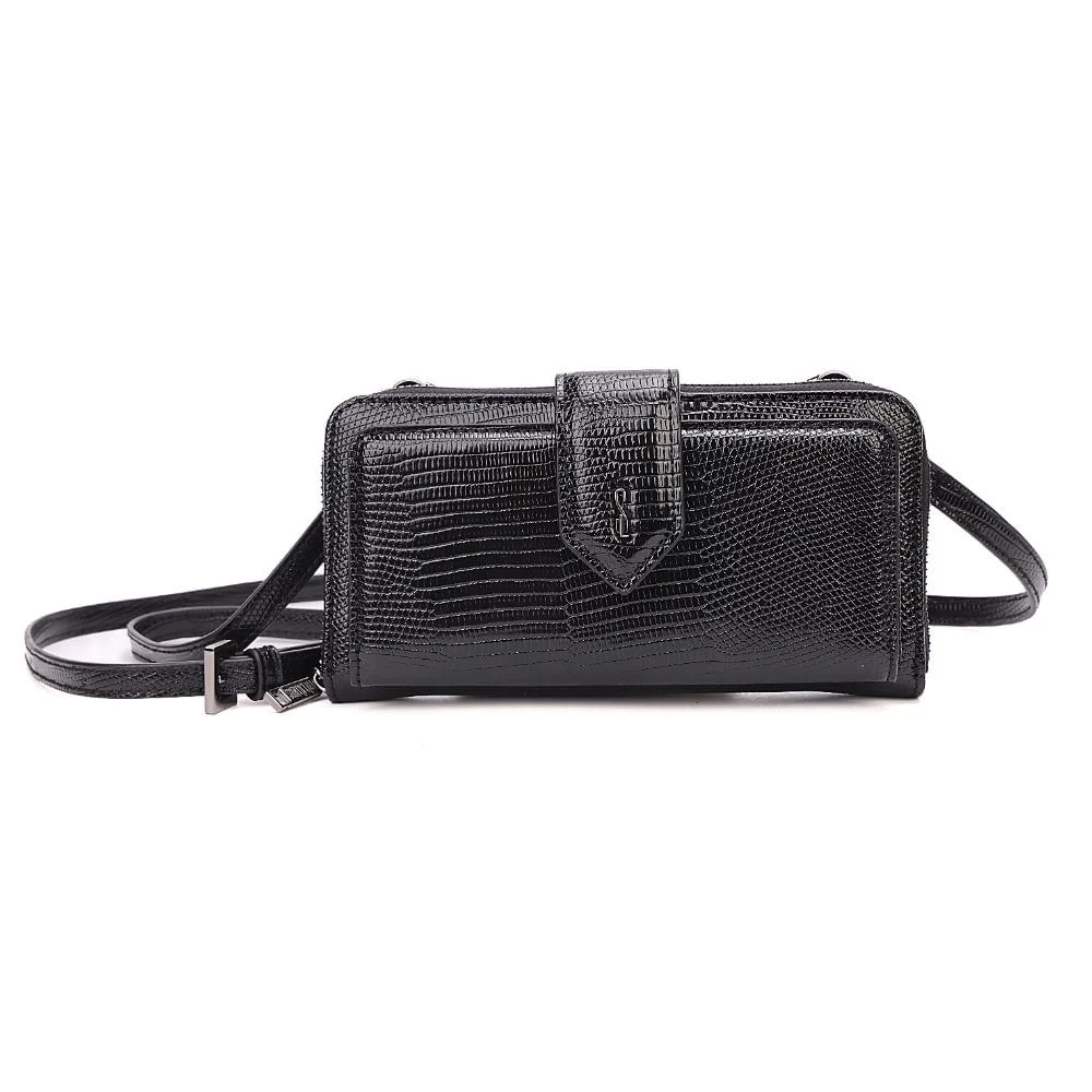Bolsa Carteira Material Lizard Preta Alça Transversal - vista 1 de 8