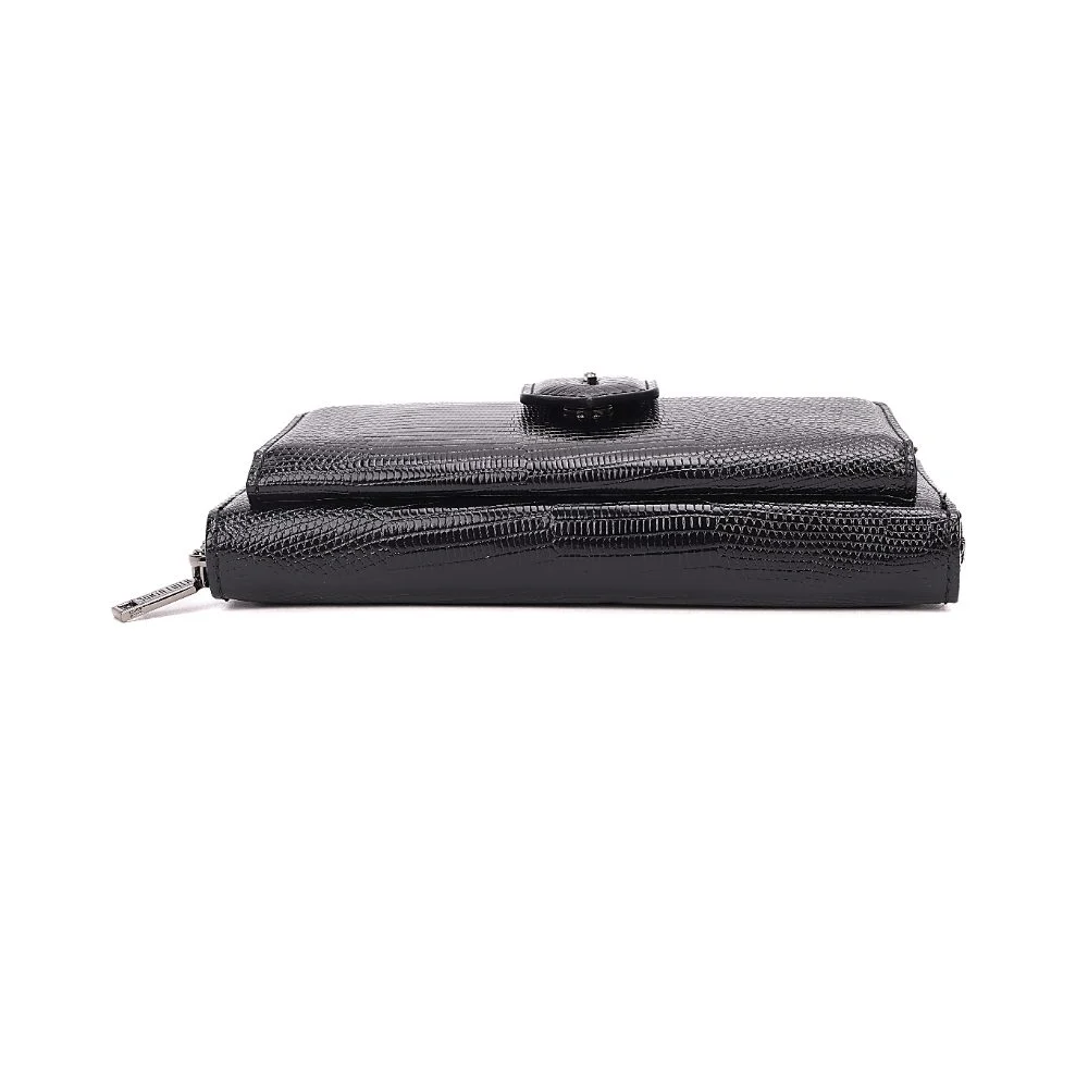 Bolsa Carteira Material Lizard Preta Alça Transversal - vista 6 de 8
