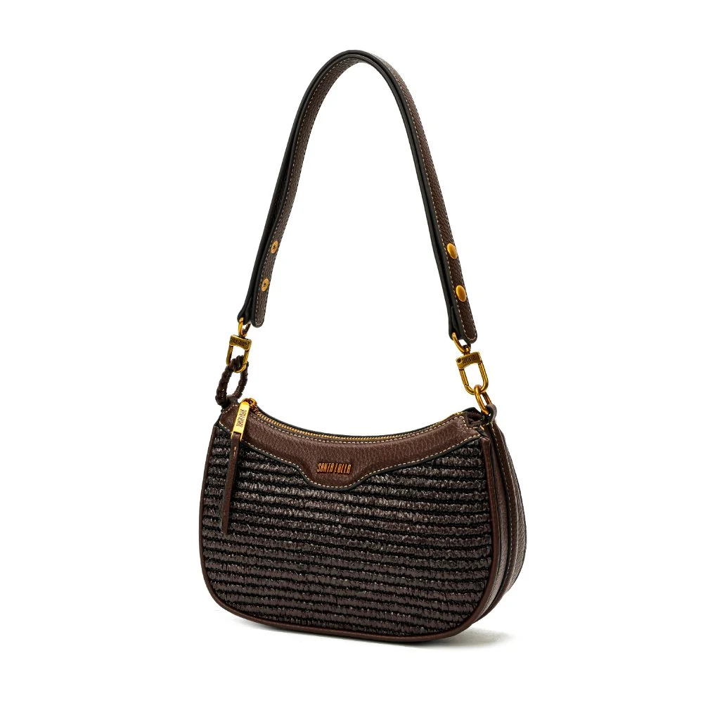 Bolsa Baguete Pequena Tramado Marrom Dark - vista 3 de 7