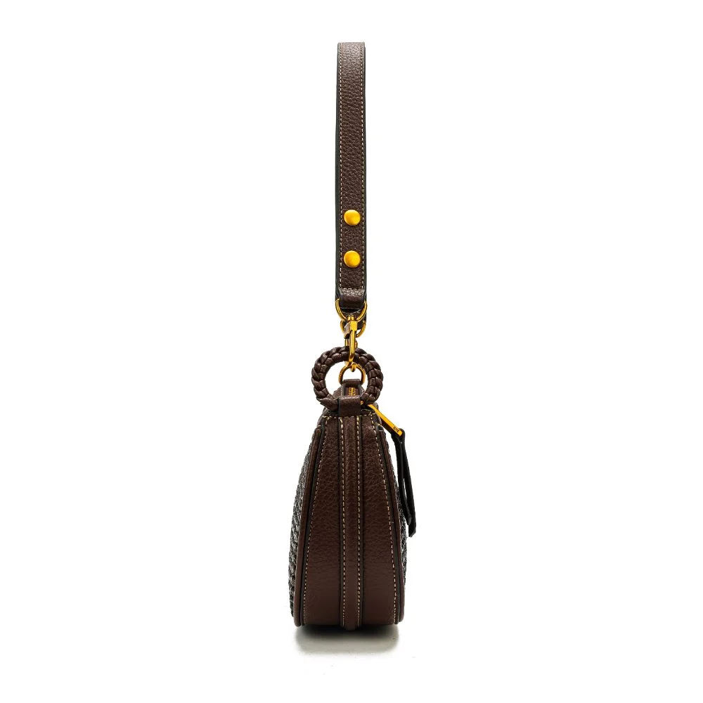 Bolsa Baguete Pequena Tramado Marrom Dark - vista 4 de 7