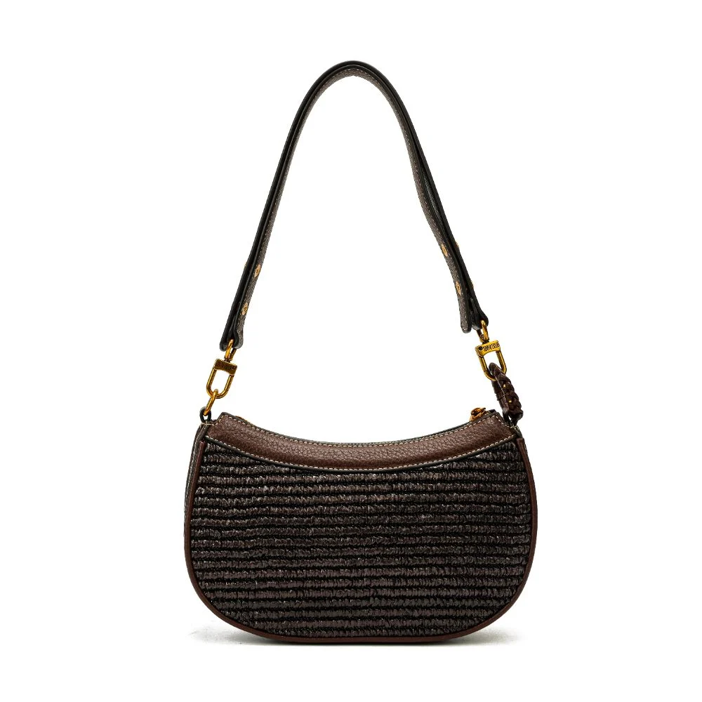 Bolsa Baguete Pequena Tramado Marrom Dark - vista 5 de 7