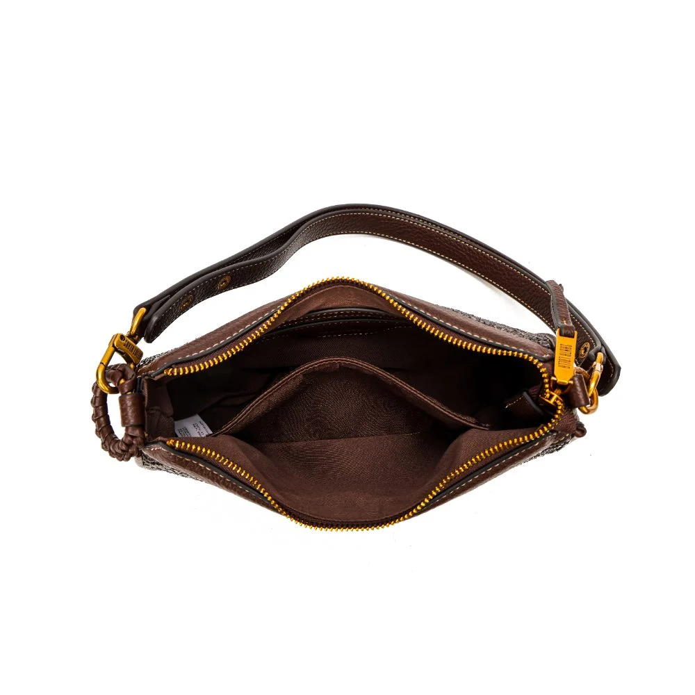 Bolsa Baguete Pequena Tramado Marrom Dark - vista 7 de 7