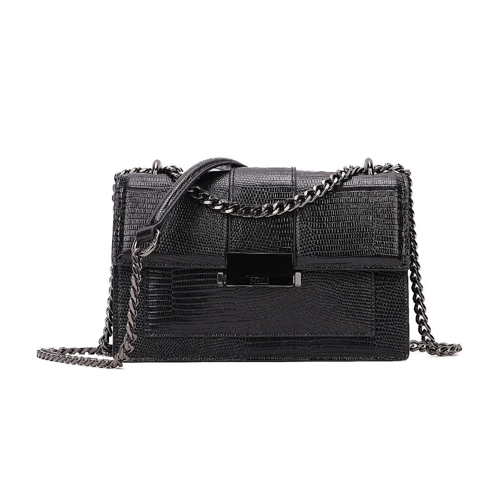 Bolsa Pequena Lizard Texturizada Alça Corrente Preto - vista 1 de 8