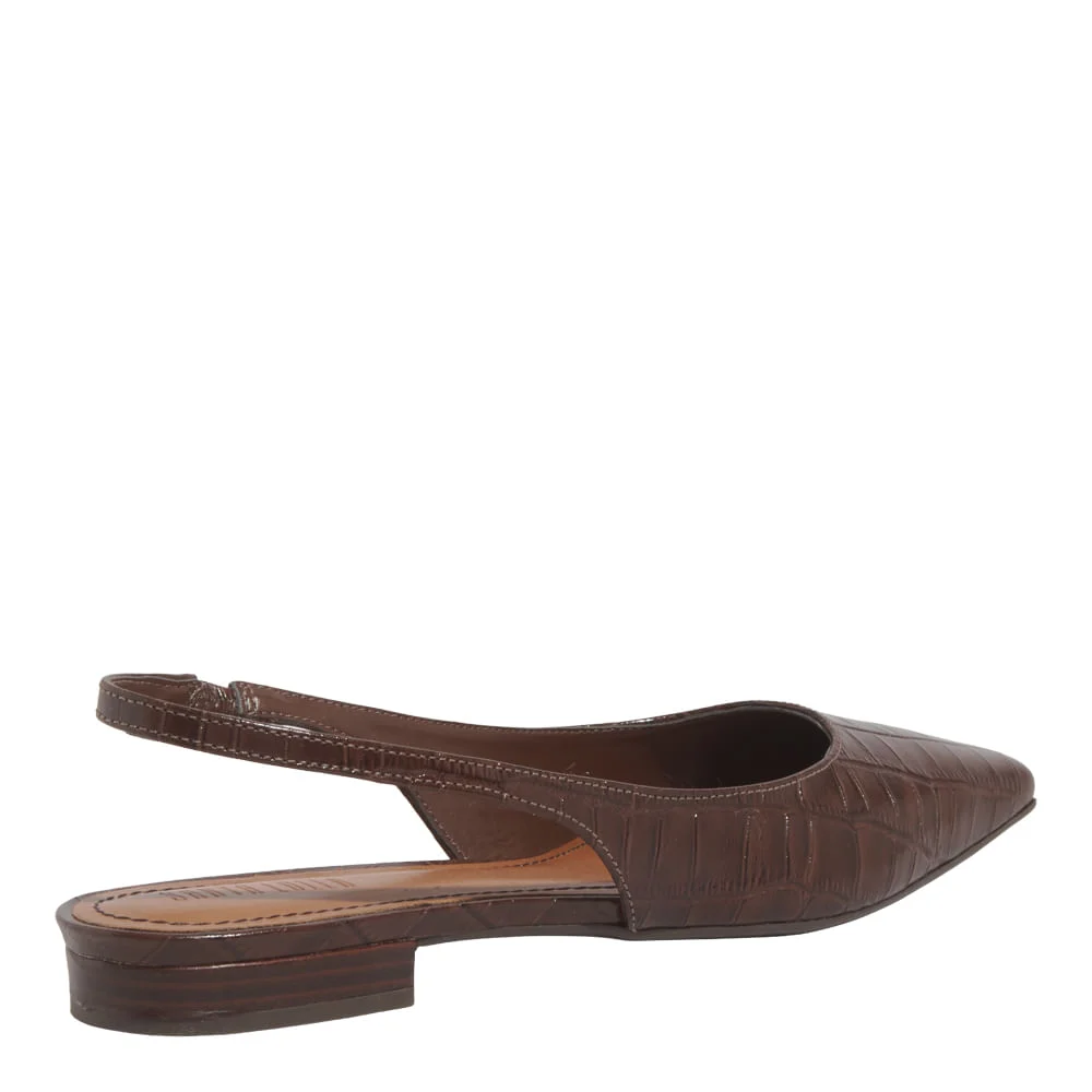 Sapatilha Slingback Croco Italiano Marrom Dark Cocoa - vista 3 de 5